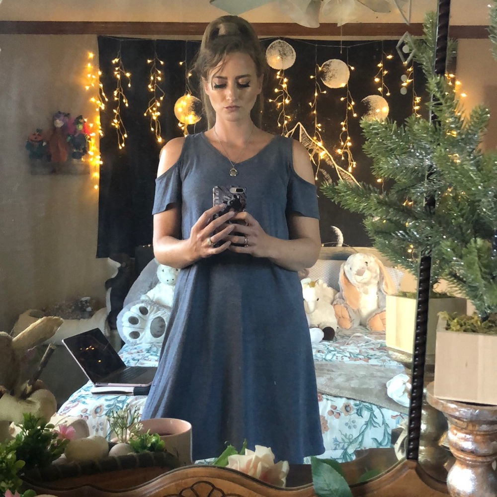 Dark Cobalt Blue Off The Shoulder Dress 🌌🖲🌫